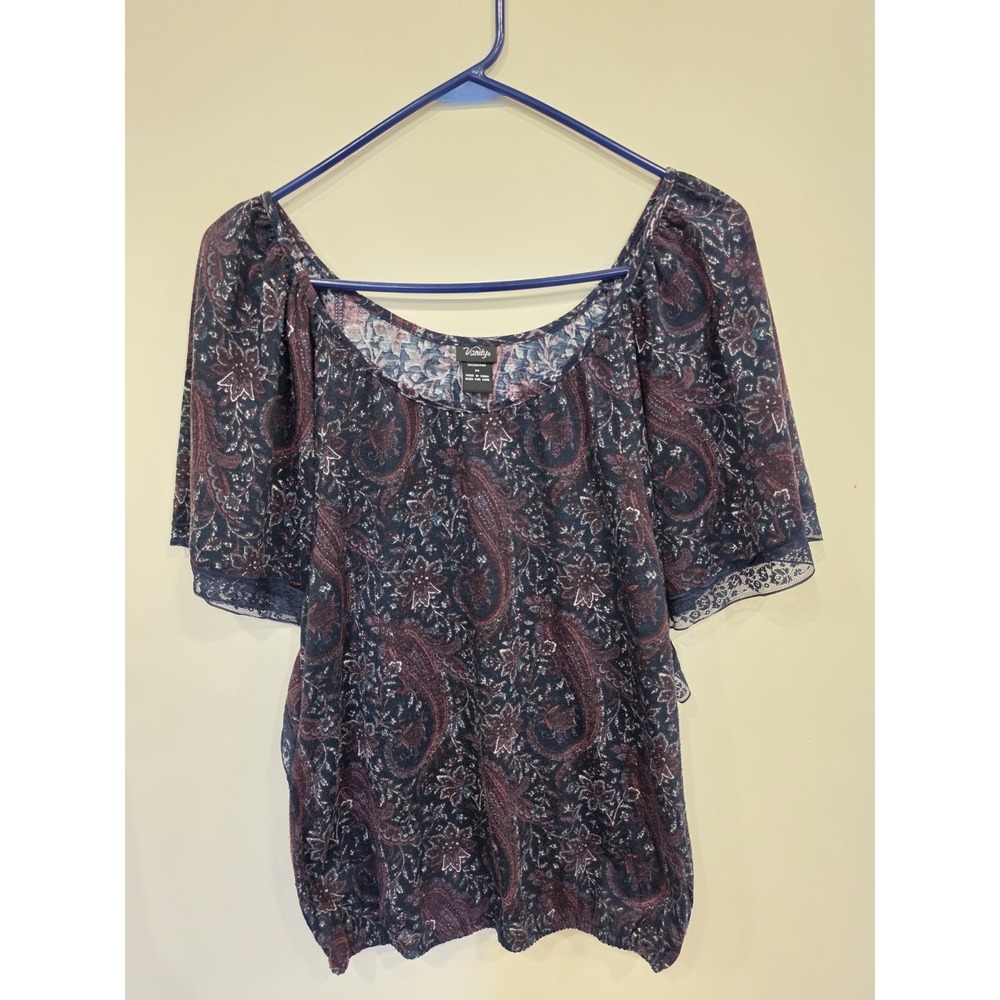Vintage Vanity Paisley Flutter Sleeve Top Y2K Boho Goth Romantic M